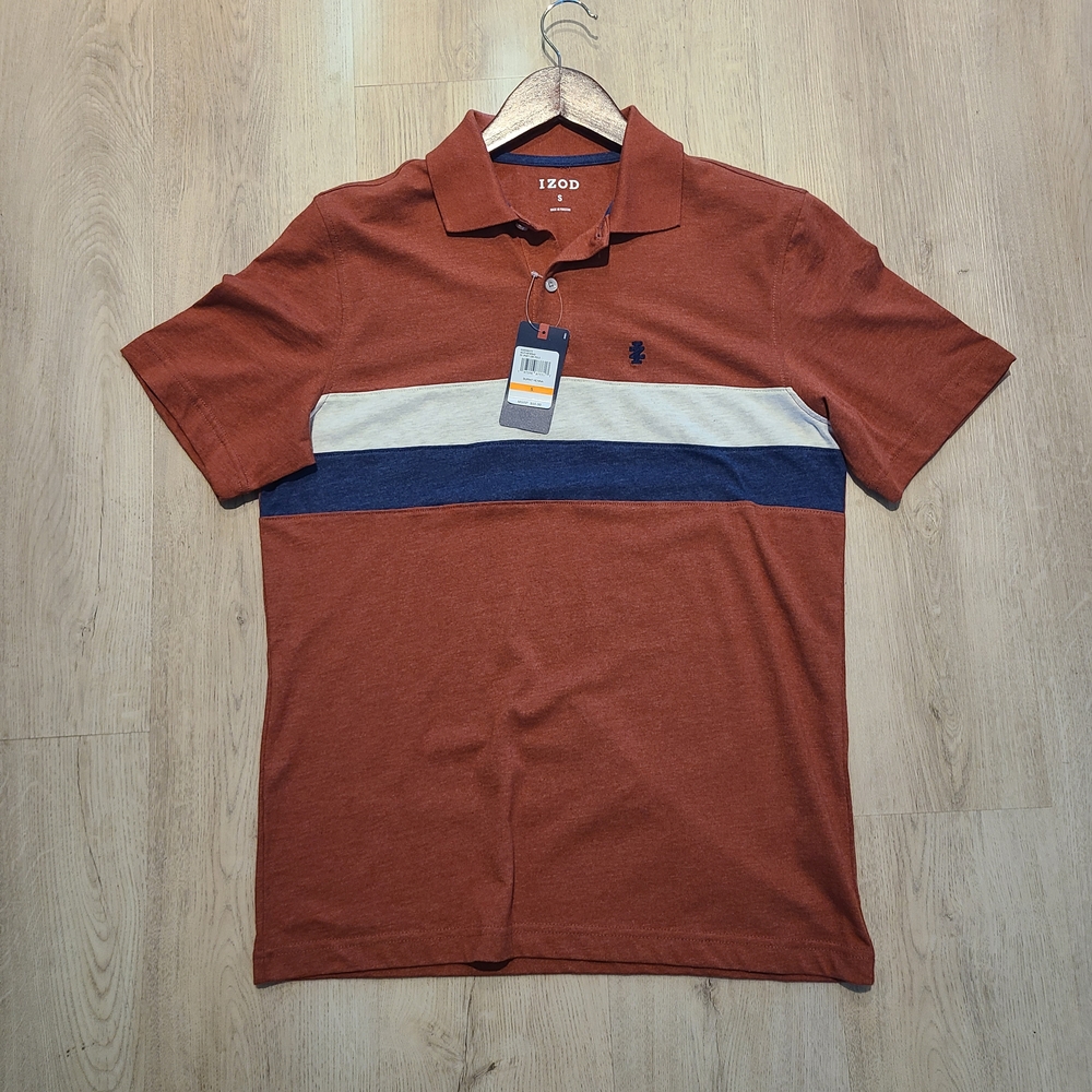 Izod Blue and Brown Polo Shirt with Color-Block Design